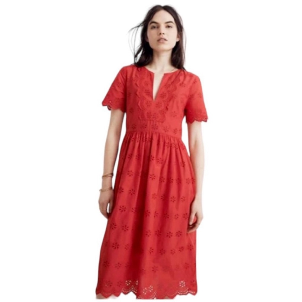 Madewell Red Eyelet Lace Dress